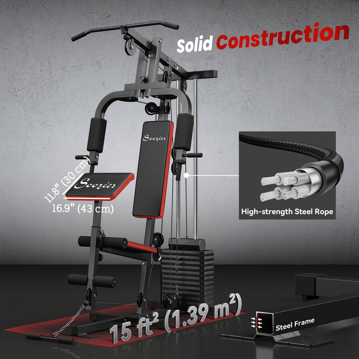 Home Gym Equipment Weight Training Machine, Multifunction Workout Machine with 143lbs Weight Stack for Full Body Workout and Strength Training, Black