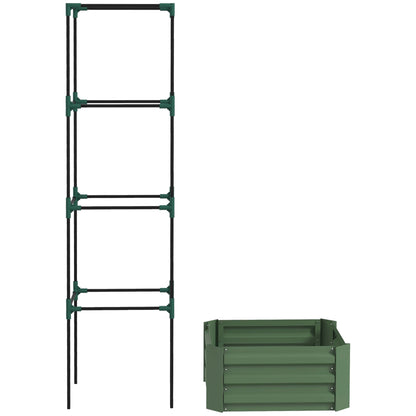 Galvanized Planter Box, Outdoor Raised Garden Bed with 3-Tier Trellis Tomato Cage for Climbing Vines, Vegetables, Brown
