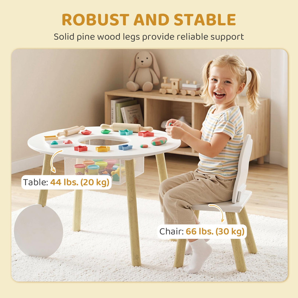 3 Pieces Kids Table and Chair Set, Activity Table and Chair Set with Cloud-Shaped Chairs, Mesh Bag