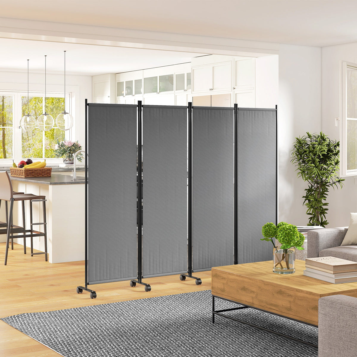 Folding Room Divider, Privacy Screen for Home Office Bedroom, 5.6FT Tall, Dark Grey