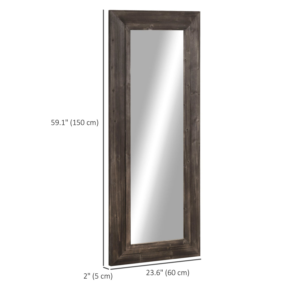 59" x 23.5" Full Length Mirror, Farmhouse Wall Mount and Leaner Floor Mirror, Vertical and Horizontal for Bedroom, Dark Brown