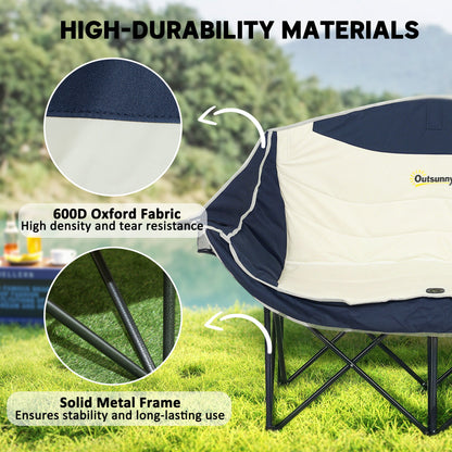 Portable Camp Chair, Double Camping Chair with Cup Holders and Carry Bag, Support 551 lbs, Dark Green