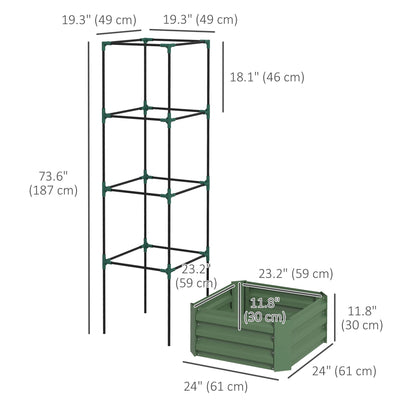 Galvanized Planter Box, Outdoor Raised Garden Bed with 3-Tier Trellis Tomato Cage for Climbing Vines, Vegetables, Brown