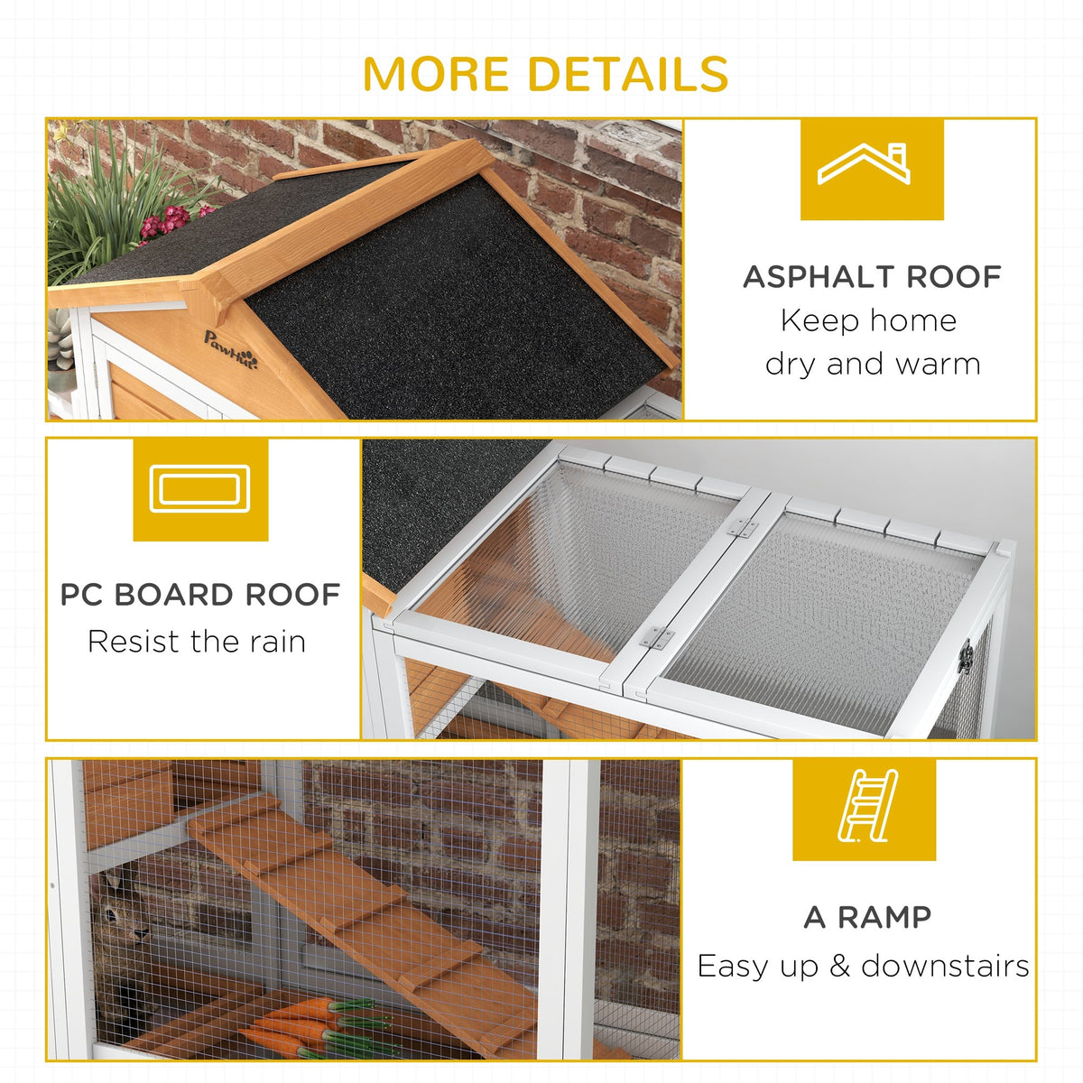 65" Wooden Rabbit Hutch, Pet Playpen with Openable Roof, Storage Box, for Rabbits and Small Animals, Dark Grey