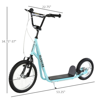 Youth Kick Scooter with Adjustable Handlebar and 16'' Inflatable Rubber Wheel for Kids and Teens 5+ Year Old, Black