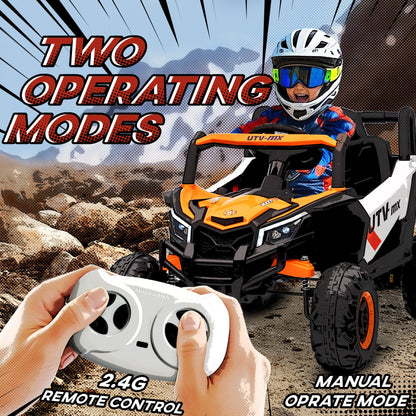 12V Kids Ride On Car with Remote Control, Battery Powered Electric UTV with Spring Suspension for Aged 3-5 Years, Orange