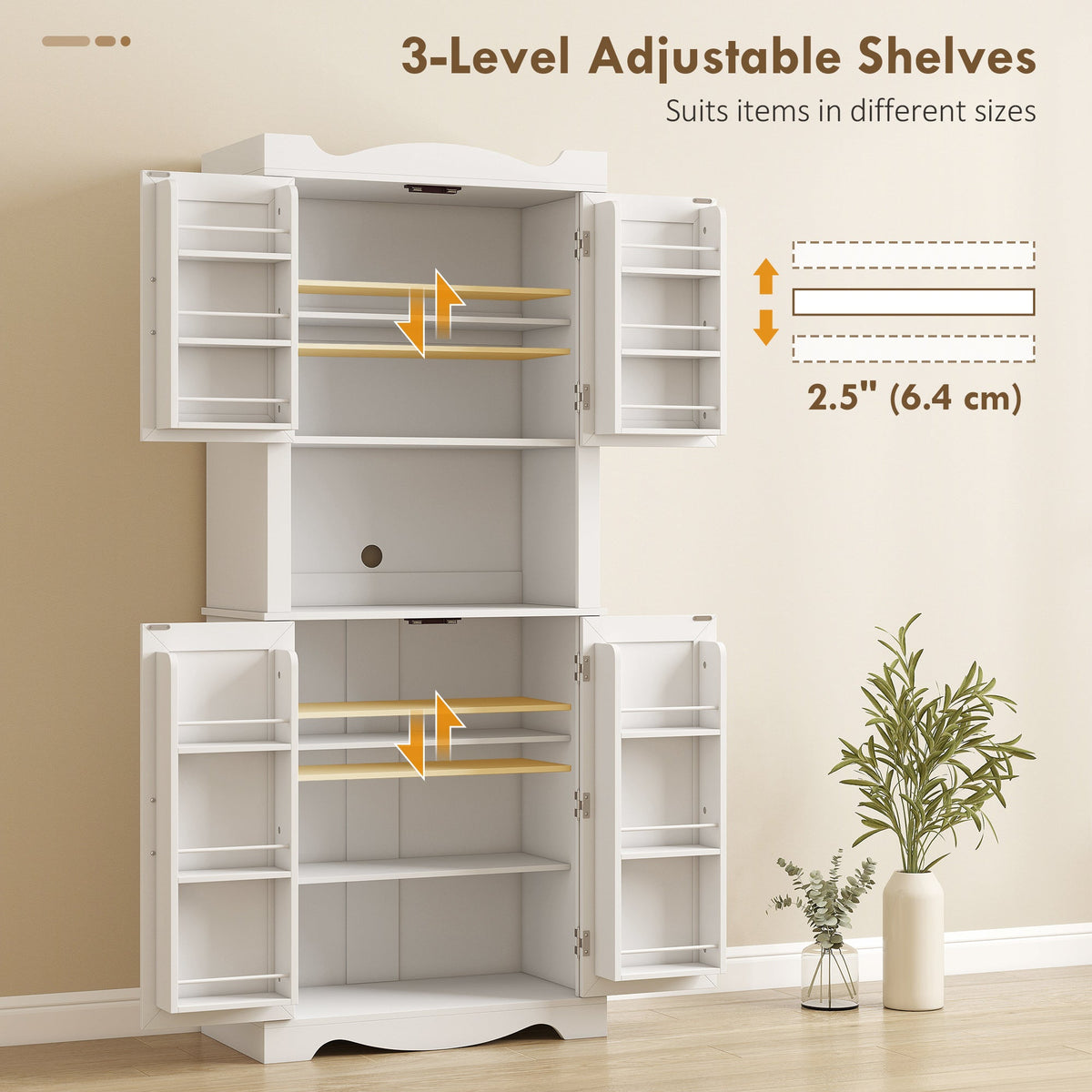 73" Kitchen Pantry Cabinet, Freestanding Kitchen Hutch with 12 Door Shelves, Adjustable Shelves, Microwave Stand, Black
