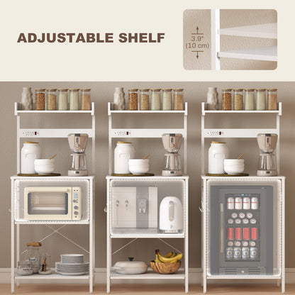 Kitchen Baker's Rack with Power Outlet, Coffee Bar Station with Adjustable Shelves and Hooks, Distressed Grey