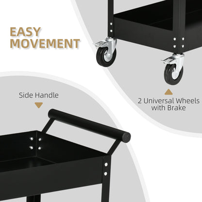 Rolling Tool Cart, 2 Tier Mobile Service Utility Cart with Wheels, Black