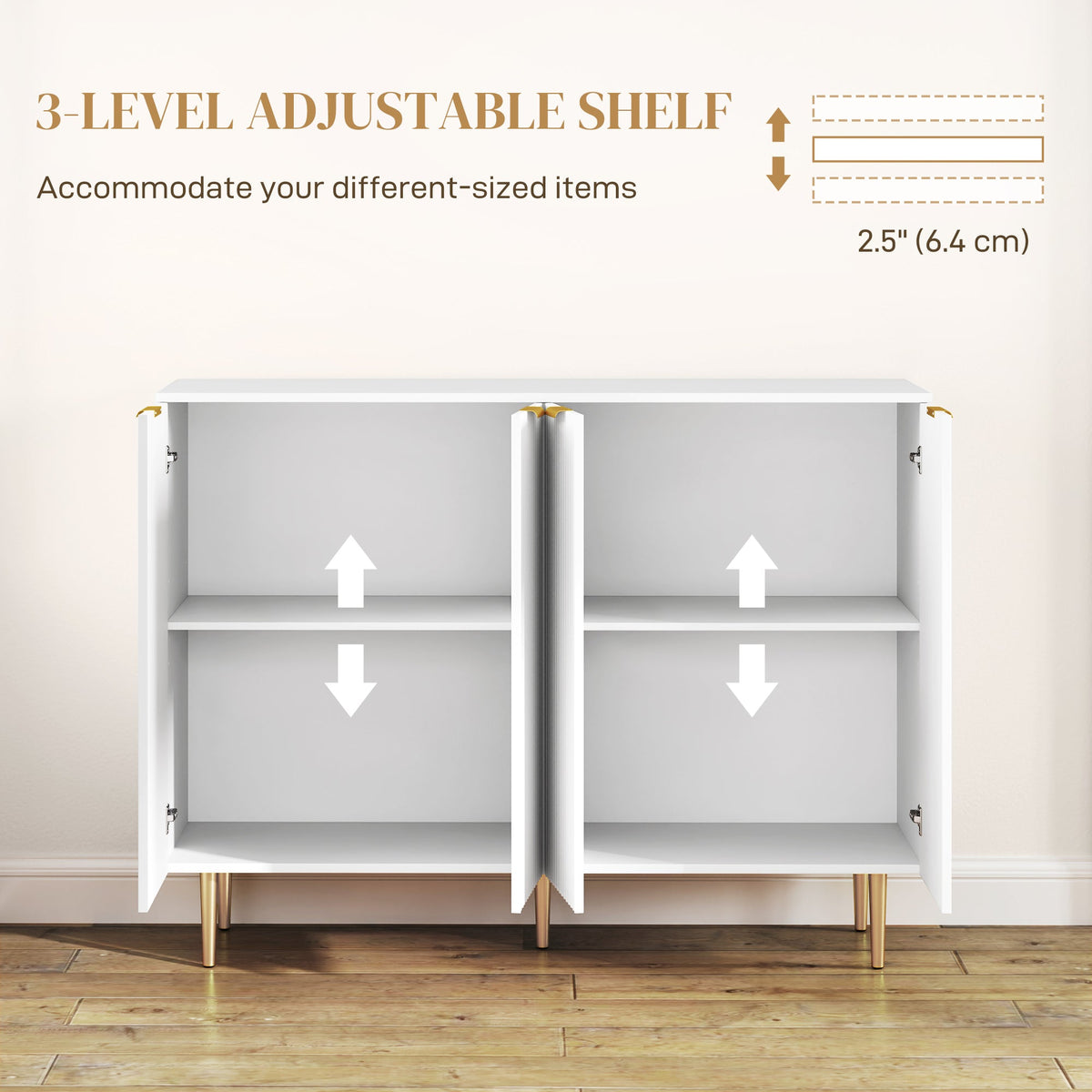 Modern Kitchen Storage Cabinet, Sideboard Buffet Cabinet with Adjustable Shelves for Hallway, Black