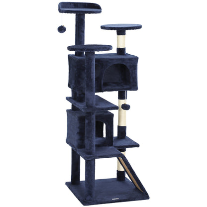 54" Cat Tree, Multi-Level Cat Tower with Scratching Posts, Cat Condos, Bed, Platforms, Ramp, Toy Ball, Beige
