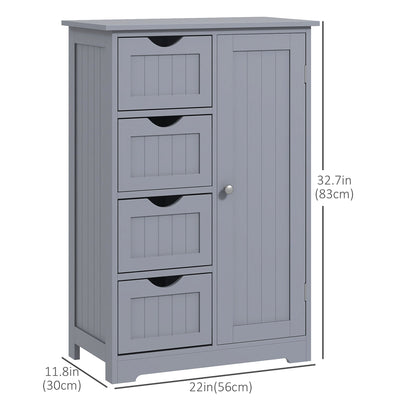Bathroom Storage Cabinet, Floor Cabinet with Adjustable Shelf and 4 Drawers, Side Cabinet for Washroom, White