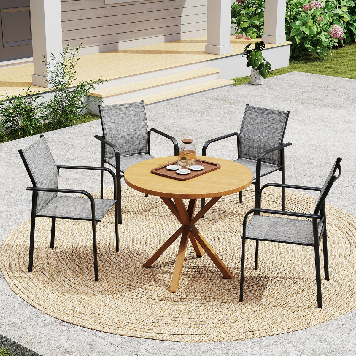 Stackable Patio Chairs Set of 4, Outdoor Dining Chairs with 20" Deep Seat, All Weather Breathable Mesh, Armrests, Black