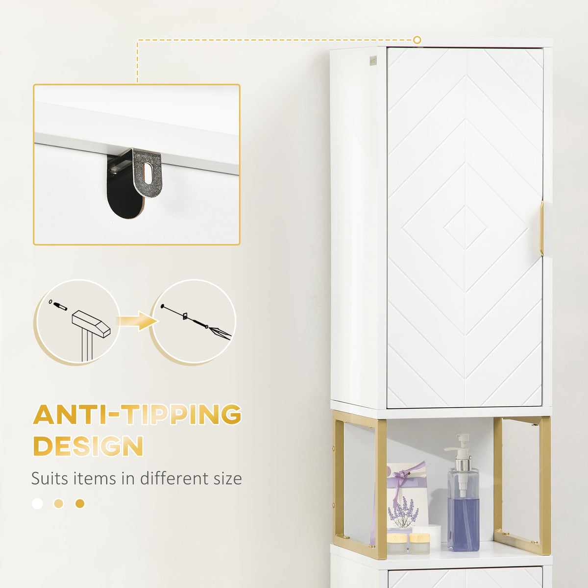 Tall Bathroom Storage Cabinet, Modern Narrow Bathroom Cabinet with Diamond Chevron Pattern and Adjustable Shelf, Black
