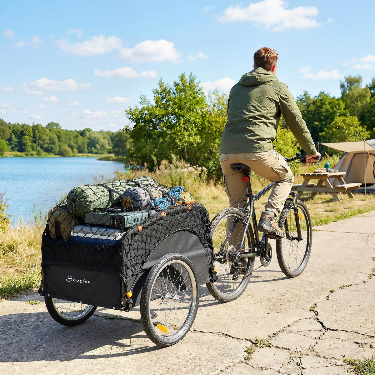 Bike Cargo Trailer, 45 Gal Bicycle Trailer Wagon Cart with Cargo Net, Quick Release 20" Wheels, Safe Reflectors