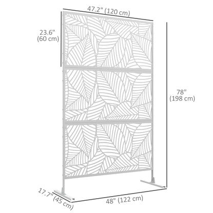 6.5FT Decorative Outdoor Divider, Metal Privacy Screen with Stand, Large Leaf Style, Black