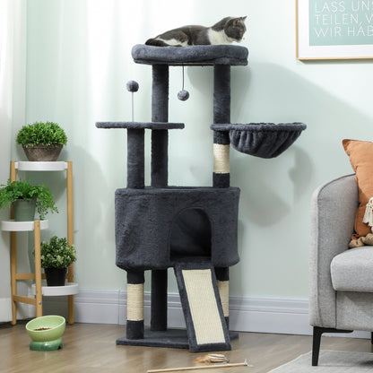 47 Inch Cat Tree, Cat Tower for Indoor Cats with Cozy Condo, Bed, Toy Balls, Sisal Scratching Posts, Hammock, Dark Grey