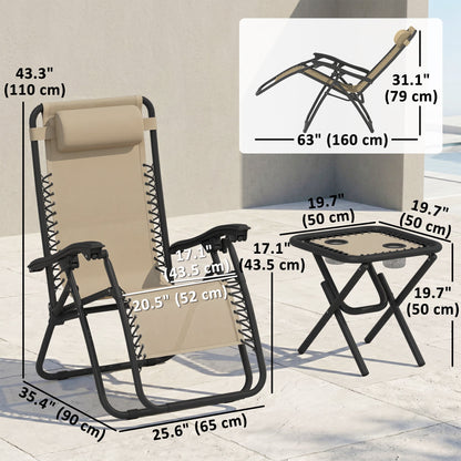 Zero Gravity Chair Set of 2 Patio Chair with Side Table Cupholders and Pillows for Pool, Backyard, Lawn, Black