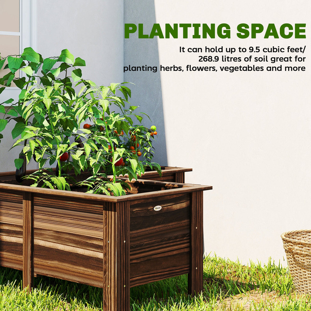Raised Garden Bed, 47.2" x 47.2" x 19.7" Wooden Elevated Planter Box Outdoor with Legs, for Vegetables, Flowers, Herbs, L-shaped, Natural