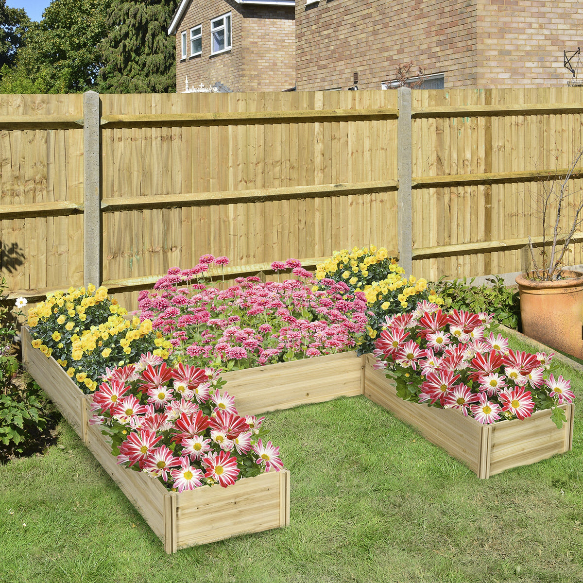 DIY 5-box Garden Planter with Open Bottom for Outdoor Plants, Vegetables, Flowers, Herbs, Brown