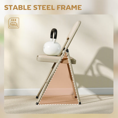 4 Pack Folding Chairs with Padded Seats, Velvet Portable Party Chairs with Steel Frame, Beige