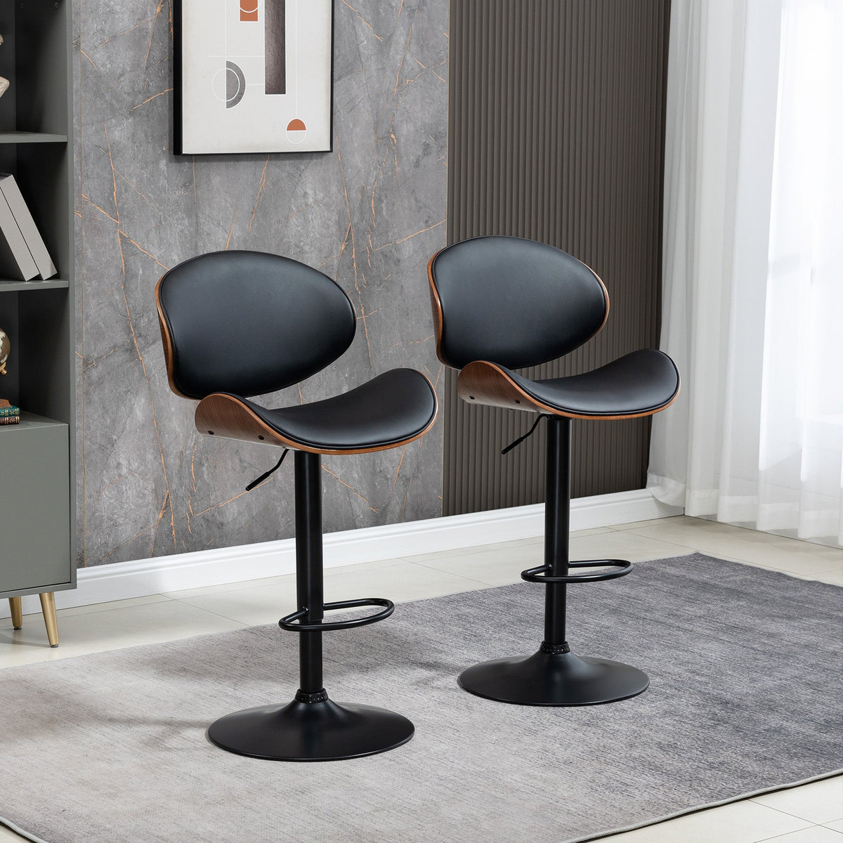 Alpine Modern Adjustable Counter/Bar Stools with Swivel Seat-Set of 2-Black