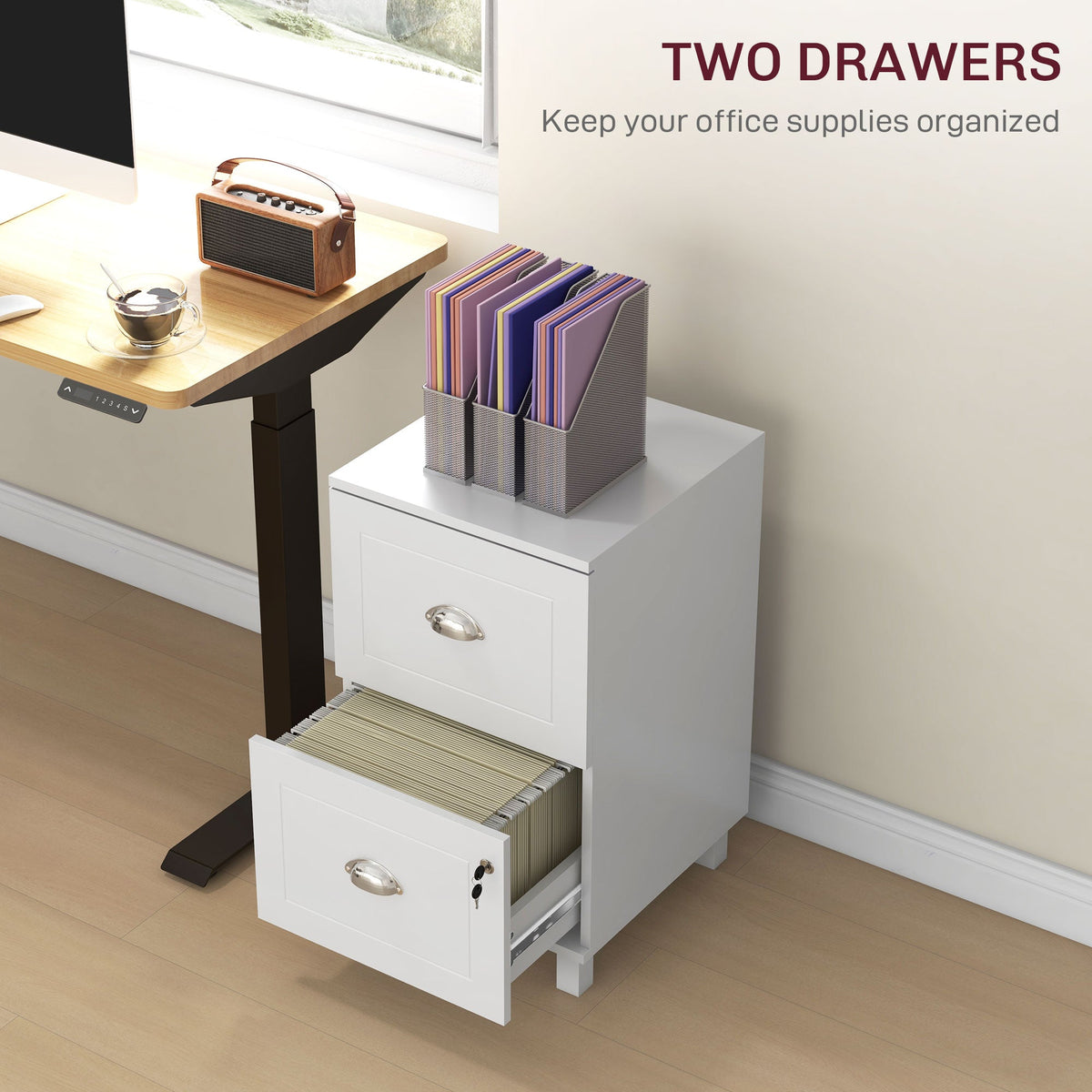 2-Drawer Small Filing Cabinet Lockable Home Office Storage Cabinet with Adjustable Hanging Bars for A4 Letter Black