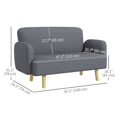 Velvet Feel Fabric 2 Seater Sofa, Small Sofa Loveseat with 8.3" Thick Padding and Wood Legs, Black