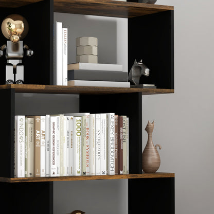 5-Tier Bookshelf, Geometric S Shaped Bookcase, Tall Narrow Display Shelf for for Living Room, Study Room, White