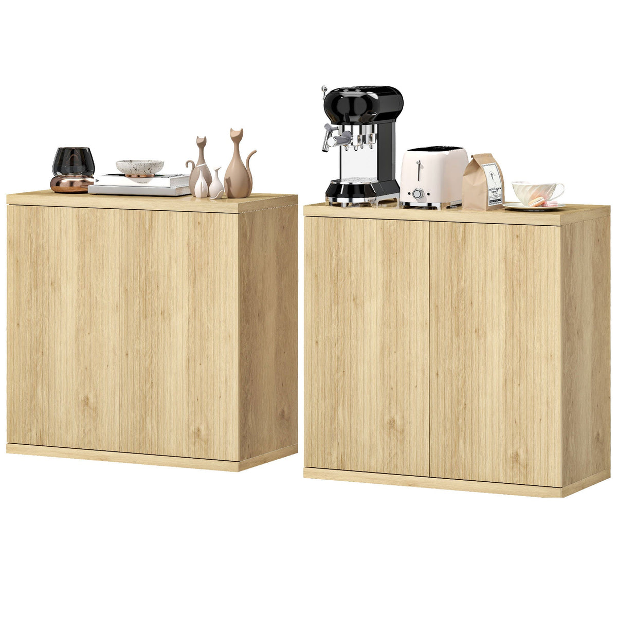 Sideboard Buffet Cabinet Set of 2, Kitchen Cabinet with Soft-Close Door and Adjustable Shelves for Living Room, Oak