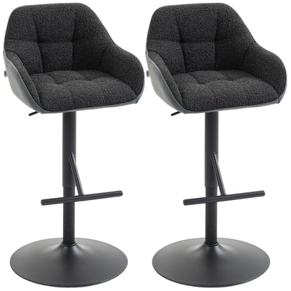 Bar Stools Set of 2, Swivel Counter Height Barstools with Back, Footrest, Armrests, Adjustable Height, Black