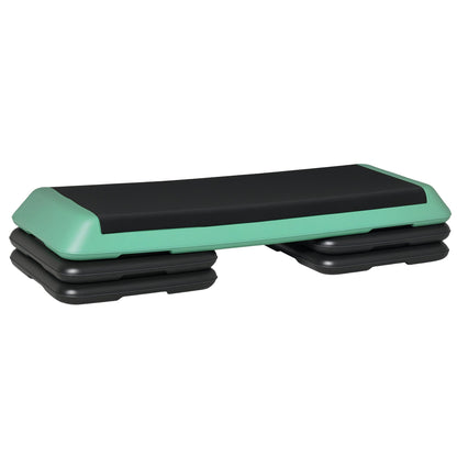 43" Adjustable Aerobic Platform Stepper 3 Level with Risers 4” 6” 8” Cardio Fitness Trainer Workout Step Home Gym Exercise, Black Green