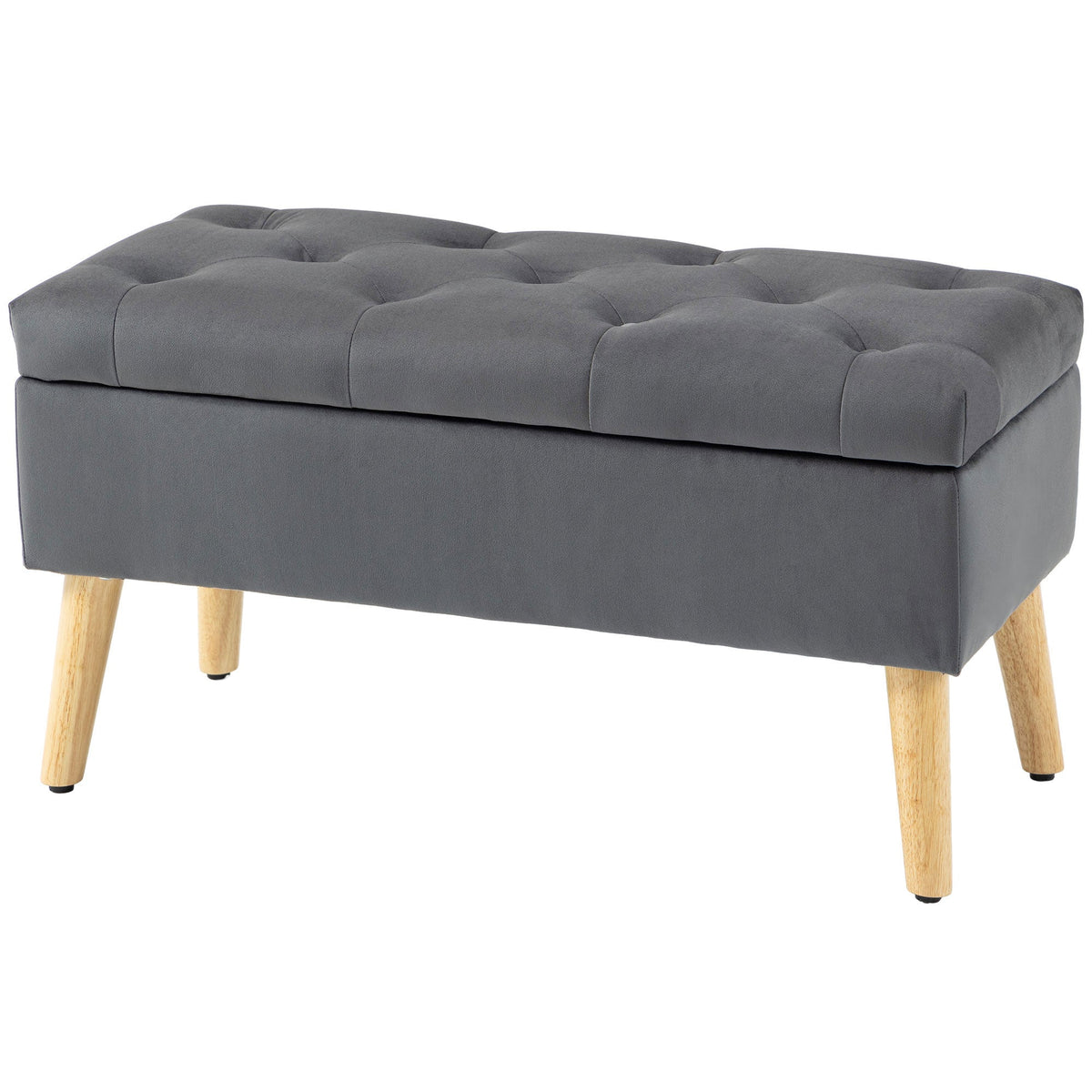 Storage Ottoman with Lid, Velvet Upholstered Storage Bench with Wood Legs for Living Room, Black