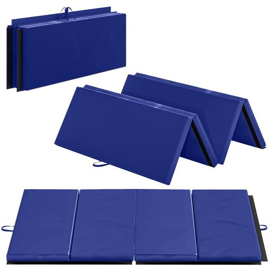 4'x10'x2" Folding Gymnastics Tumbling Mat, Exercise Mat with Carrying Handles for Yoga, MMA, Martial Arts, Blue