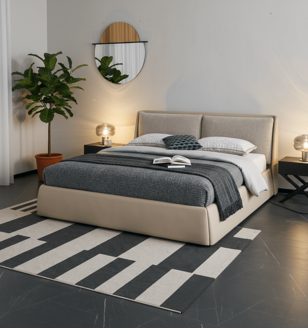 Oakville Fabric and Leather King Bed