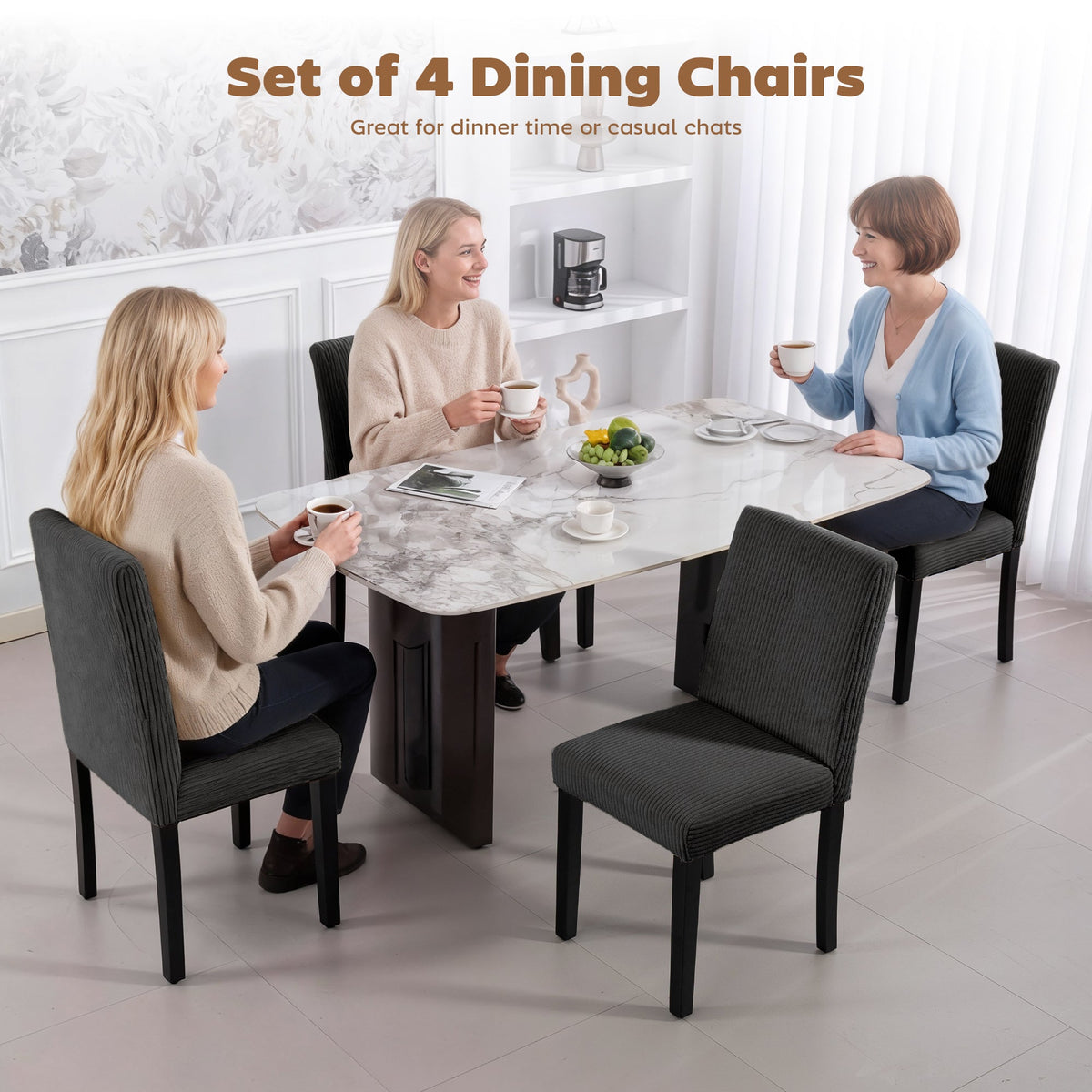 Modern Dining Chairs Set of 4, Kitchen Chairs with Rubberwood Legs and Padded Seat, Beige