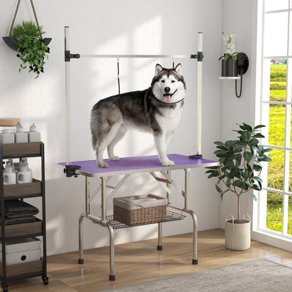 Adjustable Dog Grooming Table with 2 Safety Slings, Storage Basket, Black