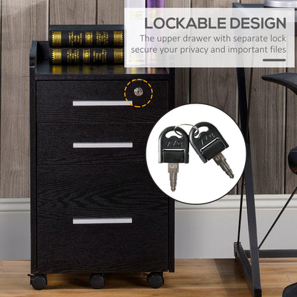 3 Drawer File Cabinet with Lock and Edged Top, Lockable Filing Cabinet on Wheels for Letter and A4 Size, White