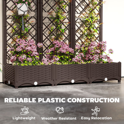 Raised Garden Bed with Trellis, Plastic Raised Flower Bed with Drainage Holes and Drain Plugs, 16" x 16" x 48"