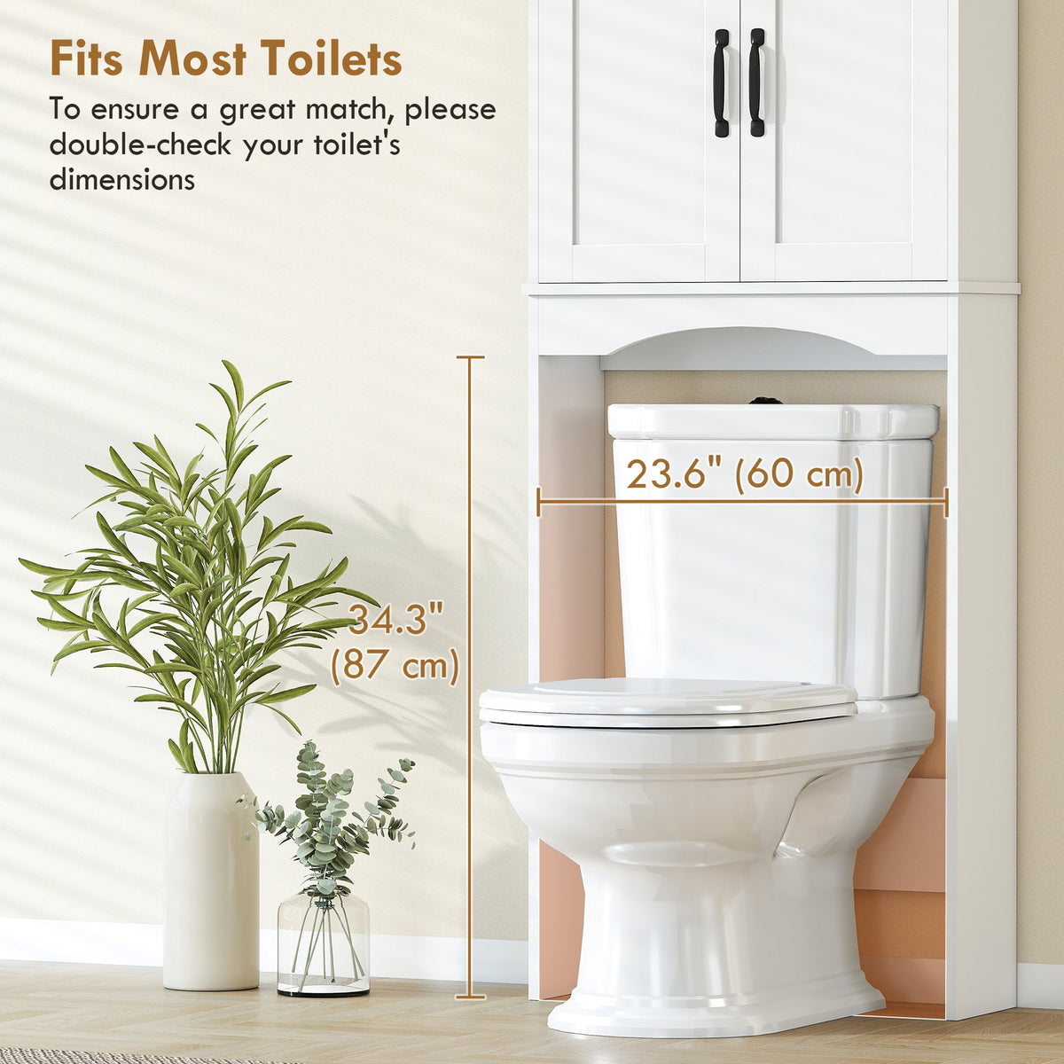 Over the Toilet Storage Cabinet Freestanding Bathroom Organizer with 2 Doors and Open Shelf Black