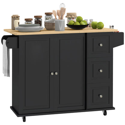 Kitchen Island on Wheels, Kitchen Cart with Drop Leaf, Drawers, Grey