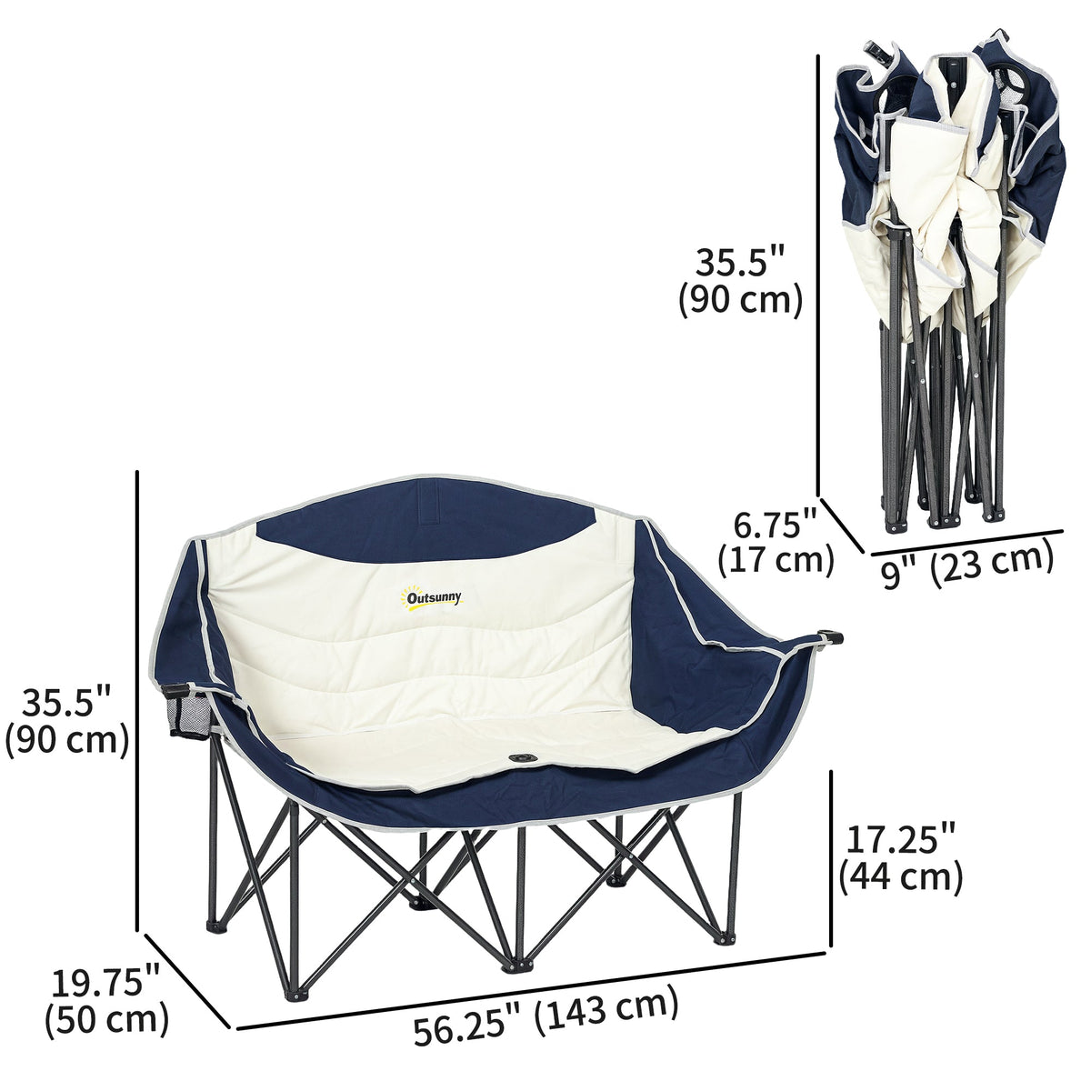 Portable Camp Chair, Double Camping Chair with Cup Holders and Carry Bag, Support 551 lbs, Dark Green