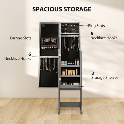 Free Standing Armoire Organizer, Lighted Mirrored Jewelry Cabinet w/ Angle Adjustable & 16 LED Lights Warm White