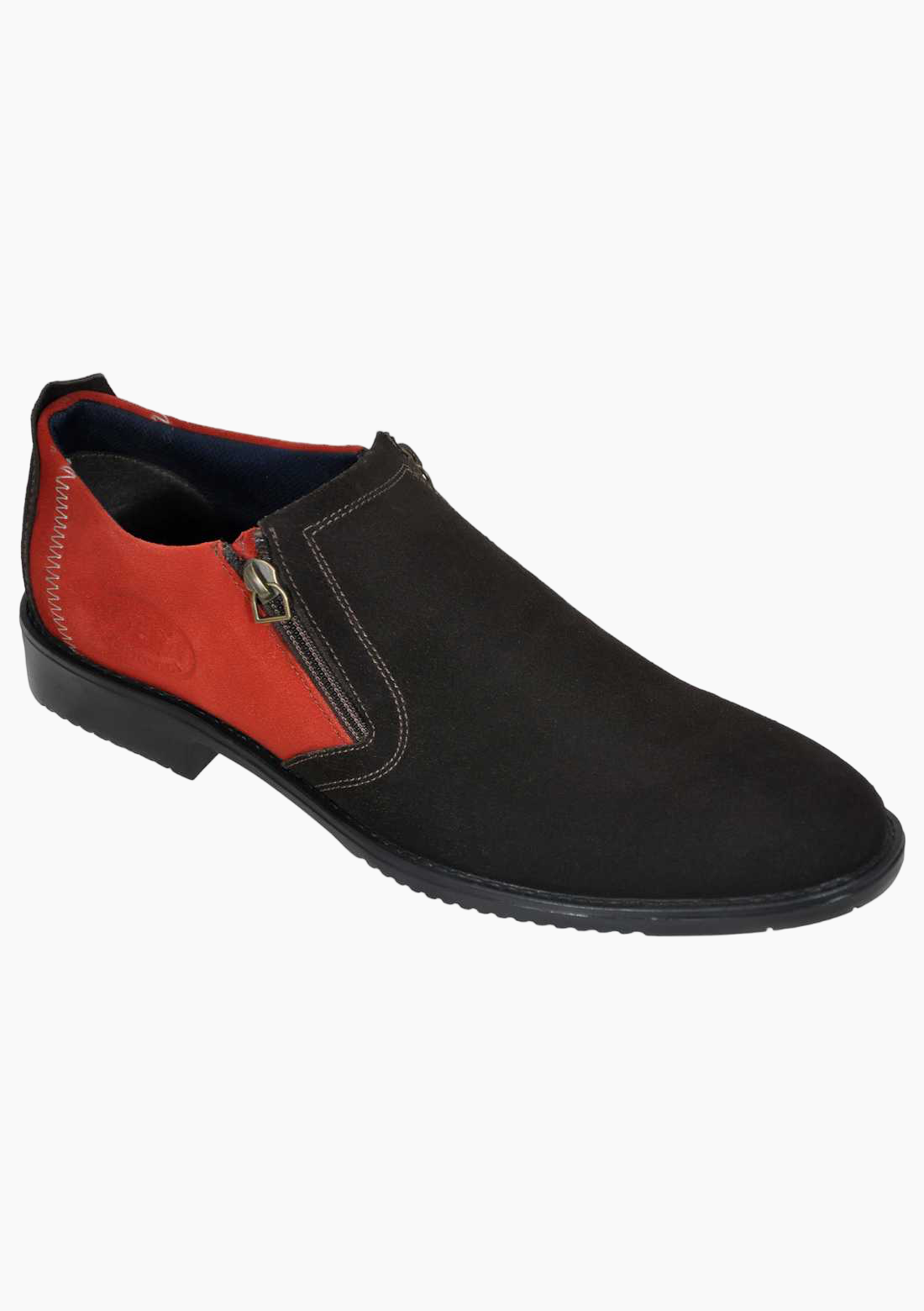 OHM Plain Toe Zip Closure Slip-on Leather Shoes Brown/ Red