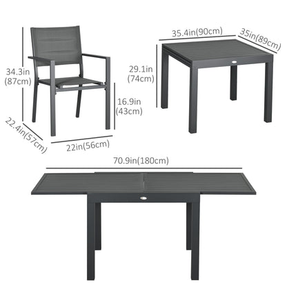 Patio Dining Set for 6, Aluminum Expandable Outdoor Table and 6 Stackable Chairs with Padded Back, Mesh Seat, Black