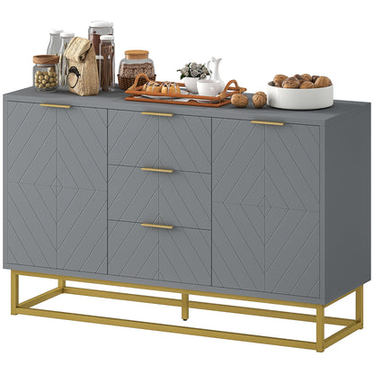 47" Storage Cabinet with Doors, Adjustable Shelves, 3 Drawers, Metal Legs for Kitchen Storage, Home Use, White