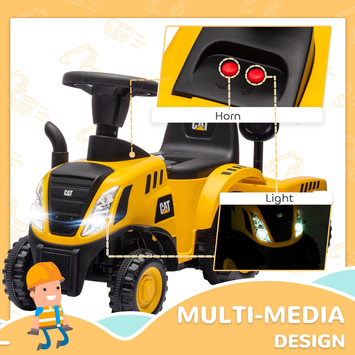 Caterpillar Licensed No Power Ride On Tractor with Shovel, Trailer