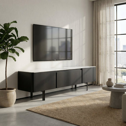 Olomouc Black and Marble Media Console