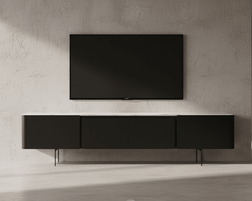 Olomouc Black and Marble Media Console