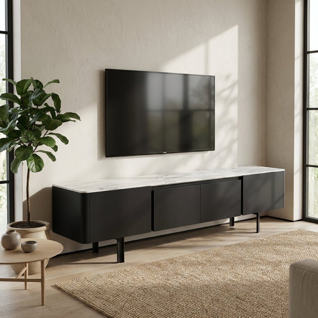 Olomouc Black and Marble Media Console